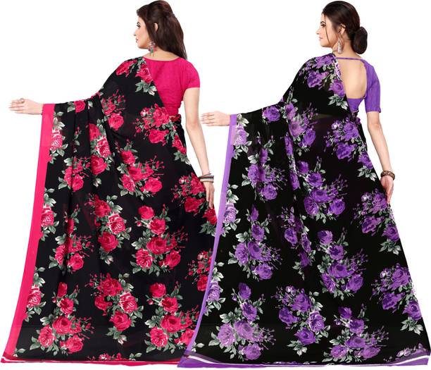 Anand Printed, Ombre, Floral Print Daily Wear Georgette Saree - Image 3