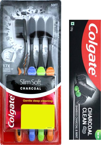 Colgate Charcoal Clean Black Gel Toothpaste with Slim Soft Charcoal Toothbrush (4 pcs)