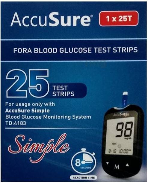 AccuSure Simple Blood 25 Glucometer Strips