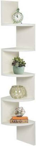 INDIAN DECOR SZY Zigzag Wall Mount Corner Shelf Shape (White) Engineered Wood Display Unit (Finish Color - White) Wooden Wall Shelf