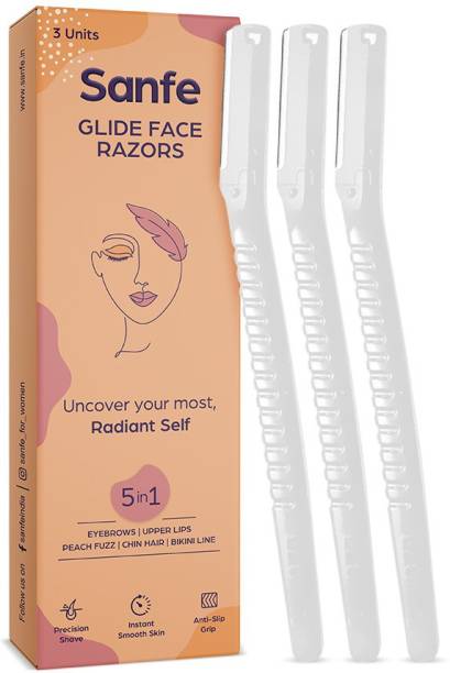Sanfe Glide Face Razor for painfree facial hair removal (3 units) - upper lips, chin, peach fuzz - Stainless steel blade, comfortable, firm grip
