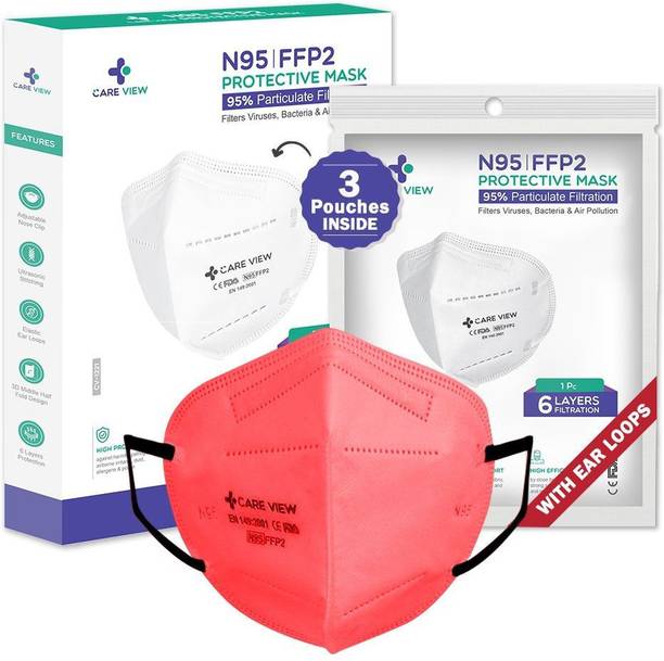 careview CV-1221 Red | 6 Layer Reusable FFP2 Protective Mask Ear Loop For Bacteria & Air Pollution|Pack Of 3 CV1221-Red-3-v01