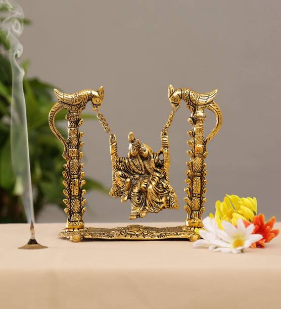 KridayKraft Radha Krishna on Swing jhula Gold Plated,Radha Krishna Metal Statue Decor Your Home,Office , Radha Krishna Murti Gift for Relatives,Showpiece Figurines,Religious idol Gifts Article डेकोरेटिव शोपीस  -  16 cm