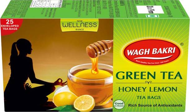 Waghbakri Lemon, Honey Green Tea Bags Box