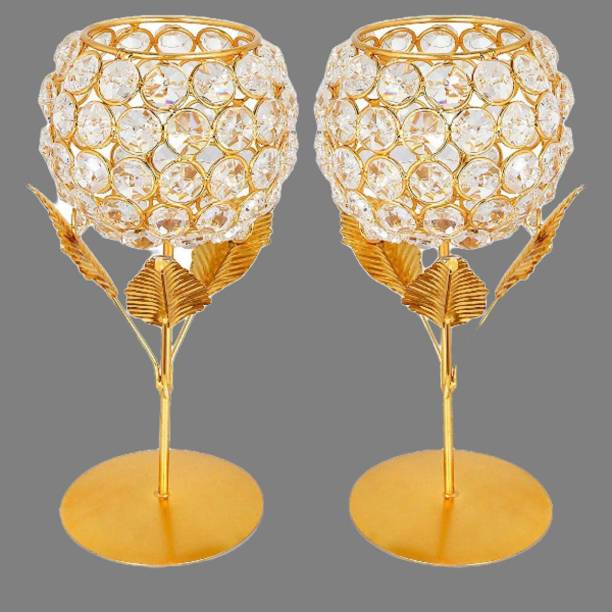 Vooy Gold Plated Crystal Candle Holder Brass Candle Holder