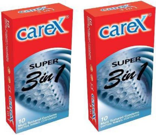CAREX Super 3 in 1 Multi Textured Condom( Dotted, Ribbed, Contoured) Condom