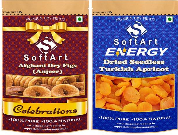Soft Art Dry fruits combo of Dry Figs (Anjeer) & Dried Seedless Turkish Apricot (250g Each) Figs, Apricots