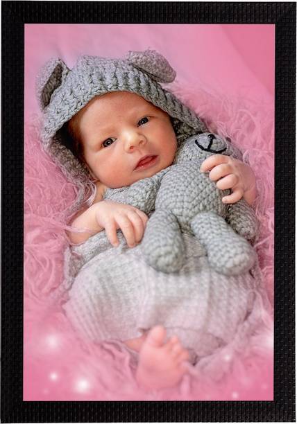 eCraftIndia Cute Baby Matt Texture UV Art Framed Ink 14 inch x 10 inch Painting
