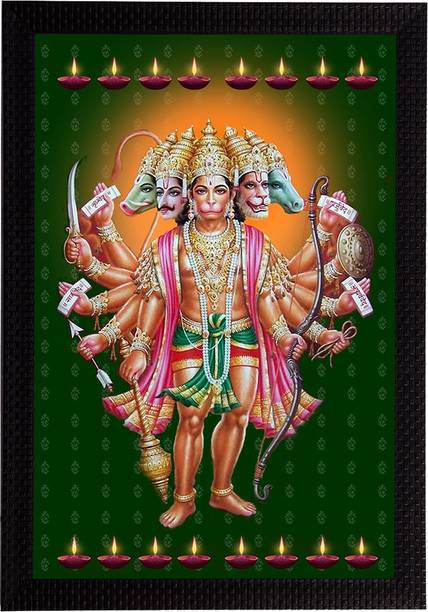 एक्राफ्टिंडिया Panch Mukhi Lord Hanuman Matt Texture UV Art Framed स्याही 14 inch x 10 inch पेंटिंग