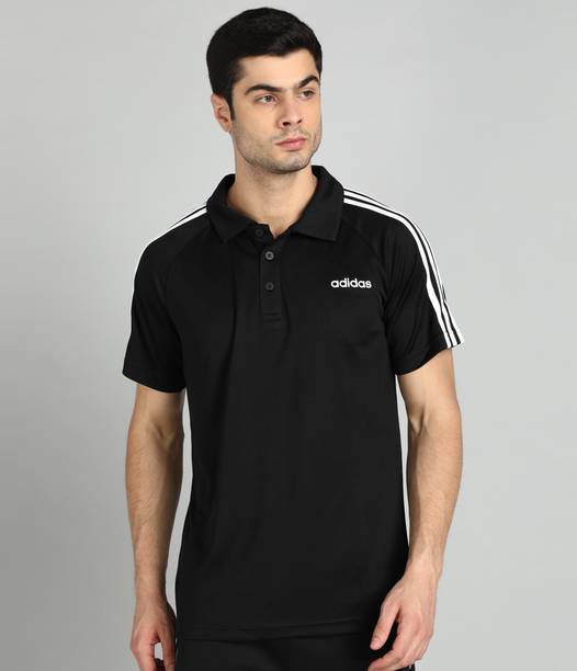 Men Sporty Polo Neck Polyester Black T-Shirt