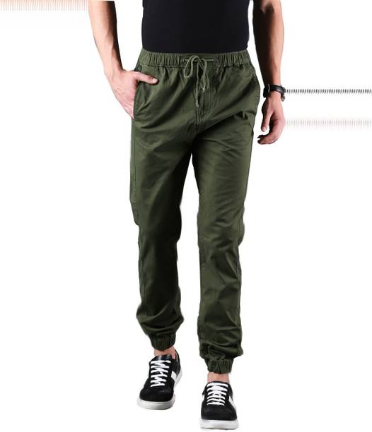 Men Slim Fit Dark Green Cotton Blend Trousers