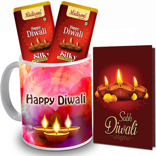 Midiron Diwali Gift, Diwali Chocolate Bar | Greeting Card | Printed Ceramic Coffee Mug Gift for Friend, Relative, Family IZ-45 Ceramic Gift Box