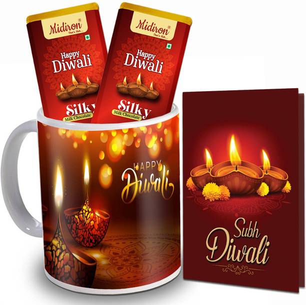 Midiron Diwali Gift, Diwali Chocolate Bar | Greeting Card | Printed Ceramic Coffee Mug Gift for Friend, Relative, Family IZ-29 Ceramic Gift Box