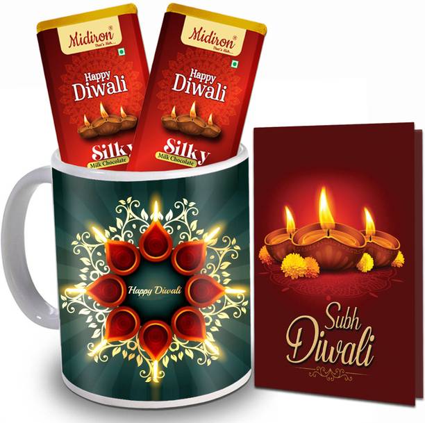 Midiron Diwali Gift, Diwali Chocolate Bar | Greeting Card | Printed Ceramic Coffee Mug Gift for Friend, Relative, Family IZ-44 Ceramic Gift Box