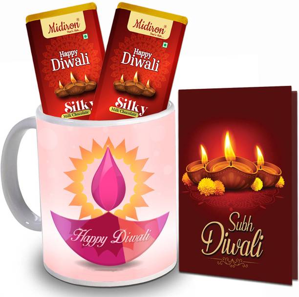 Midiron Diwali Gift, Diwali Chocolate Bar | Greeting Card | Printed Ceramic Coffee Mug Gift for Friend, Relative, Family IZ-03 Ceramic Gift Box