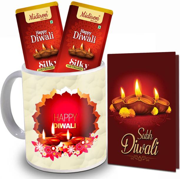 Midiron Diwali Gift, Diwali Chocolate Bar | Greeting Card | Printed Ceramic Coffee Mug Gift for Friend, Relative, Family IZ-04 Ceramic Gift Box