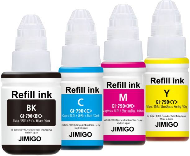 JIMIGO Ink Refill for Canon G Series GI 790 GI 890 GI 990 Compatible for Canon PIXMA G1000,G1010,G1100,G2000,G2002,G2010,G2012,G2100,G3000,G3010,G3012,G3100,G4000,G4010 Pack of 4 Black + Tri Color Combo Pack Ink Bottle