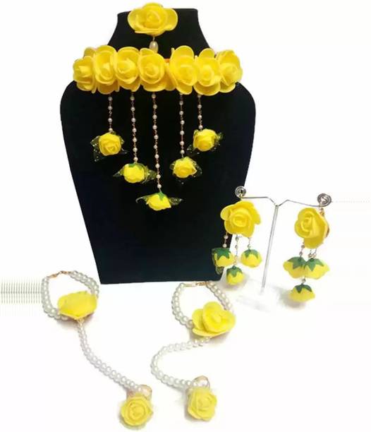 style revolver Fabric, Plastic, Paper Yellow, White Jewellery Set
