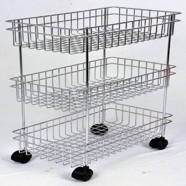protiblesales 3 Layer Fruit and Vegetable Stand Basket Trolley Moden Onion Potato Kitchen Storage Steel Rack Stainless Steel Kitchen Trolley