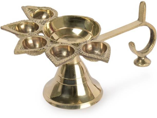StyleMyWay Brass Panchmukhi Aarti Diya | Jyoti Diya | Oil Puja Lamp | Puja Diya | Aarti Diya for Pooja | Panchmukkhi Brass Table Diya