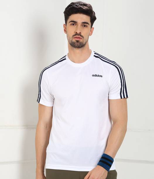 Men Sporty Round Neck Polyester White T-Shirt