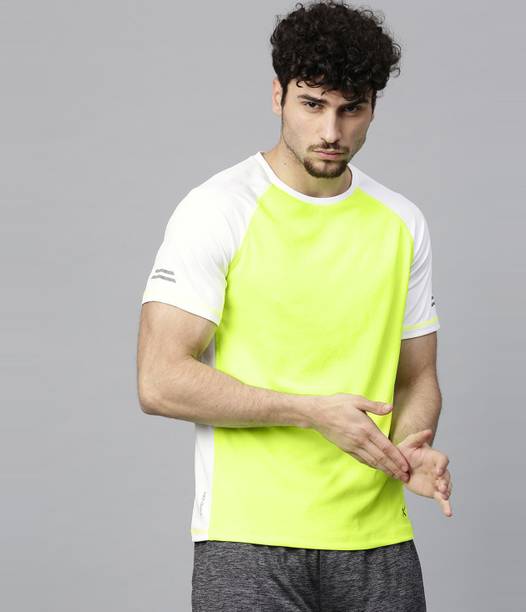 Men Colorblock Round Neck Polyester Light Green T-Shirt
