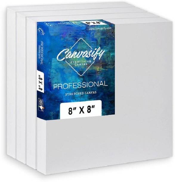 Canvasify Medium Grain Artist Stretched Canvas 8" x 8" (Pack of 4) Cotton Medium Grain Stretched Canvas Board (Set of 4)