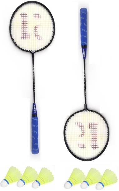 ROXON Alpha Iron Body Badminton Racket Pack Of 2 Piece Badminton With 6 Piece Plastic Shuttles Badminton Kit