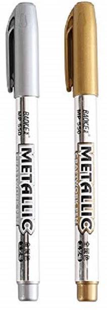 Delidge 2 Pcs Metal Waterproof Permanent Paint Marker Pens Sharpie Gold and Silver 1.5mm Student Supplies Craftwork Pen Art painting