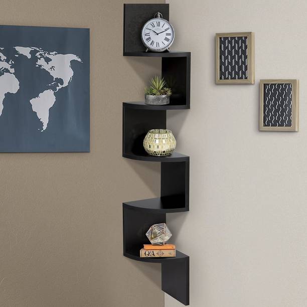 Trend Store Co Zig Zag Corner Wall Mount Shelf | Floating Rack Shelves | Books Shelf - MDF (Medium Density Fiber), Wooden Wall Shelf