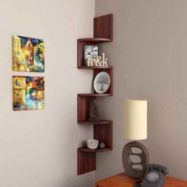 TheNextStore ® Zigzag Corner Wall Mount Shelf Unit/Racks and Shelves/Wall Shelf/Book Shelf/Wall Decoration (Walnut Finish, Brown) MDF (Medium Density Fiber) Wall Shelf