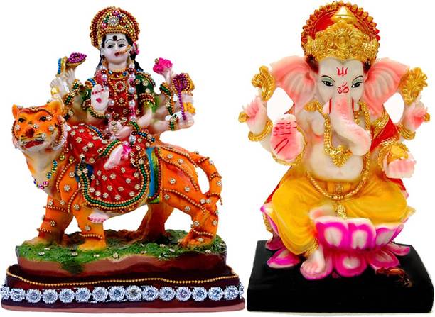buji Combo of 02 God Goddess Mata Durga and God Ganesha idol murti for diwali decorative for Pooja and Mandir and Temple Decorative Showpiece  -  22 cm
