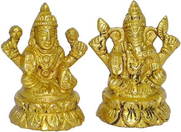 RUDRA DIVINE Rudradivine Beautifully Handcrafted Shri Laxmi Ji &amp; Shri Ganesh Ji Idol in Ashtdhatu Laxmi Ganesh Idol for Diwali Pooja Decorative Showpiece  -  6.35 cm