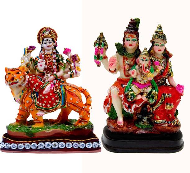 buji Combo of 02 God Goddess Mata Durga and God Shiv Parivar idol murti for diwali decorative for Pooja and Mandir and Temple Decorative Showpiece  -  22 cm