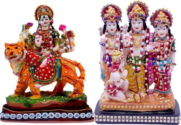 buji Combo of 02 God Goddess Mata Durga and God Ram Darbar idol murti for diwali decorative for Pooja and Mandir and Temple Decorative Showpiece  -  22 cm