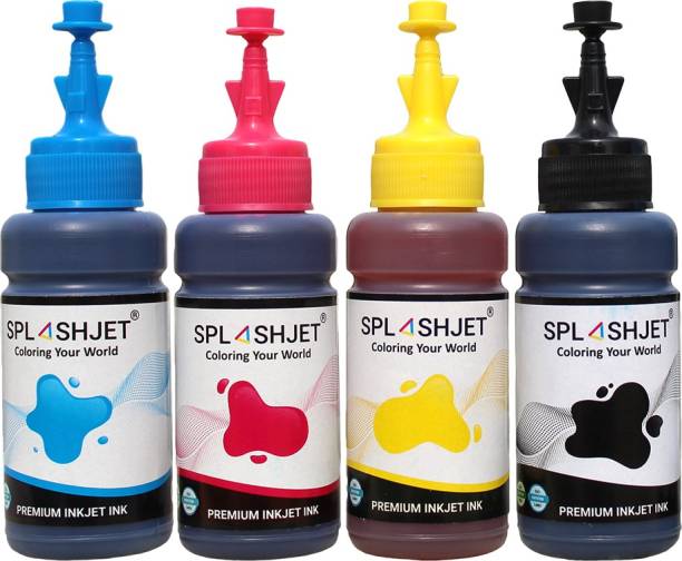 Splashjet T664 Refill Ink for Epson L130, L360, L380, L361, L565, L210, L220, L310, L350, L355, L365, L385, L405, L455, L485 Printers (C/M/Y/Bk - 70g x 4 ) - PA1004 Black + Tri Color Combo Pack Ink Bottle