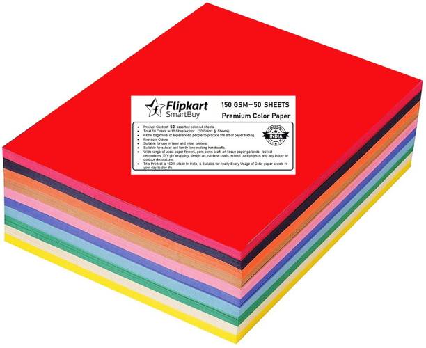Flipkart SmartBuy Paper Multicolor Solid Color DIY Card Children Scrapbook Papers Origami Paper Handmade Craft Wrapping Gift color paper A4 150 gsm Craft paper