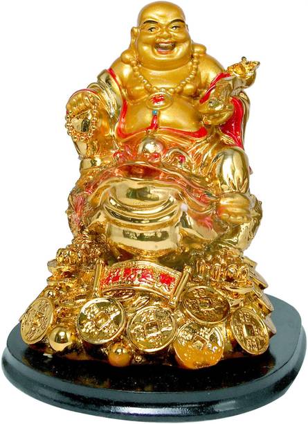 9tees Mart - Vastu / Feng Shui / Vastu / Laughing Buddha Sitting on Money Frog For Happiness, Wealth & Goodluck  Decorative Showpiece  -  14 cm