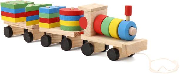 Toyful Wooden Geometric Shapes Train Toy for Kids | Train Stacking Tower Toy