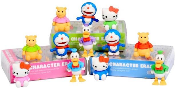 Spocco ®Pack of 3 | 1 Pack of 4 Cartoon Character Erasers Non-Toxic Eraser