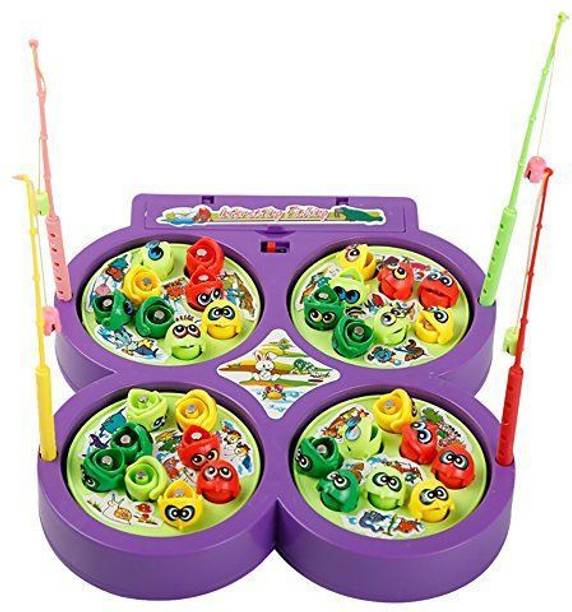 MeToy Fish Catching Game with 32 Pieces Fishes and 4 Fishing Rod Fishing Game for Kids, Musical Rotating Fishing Game Toy Party & Fun Board Game