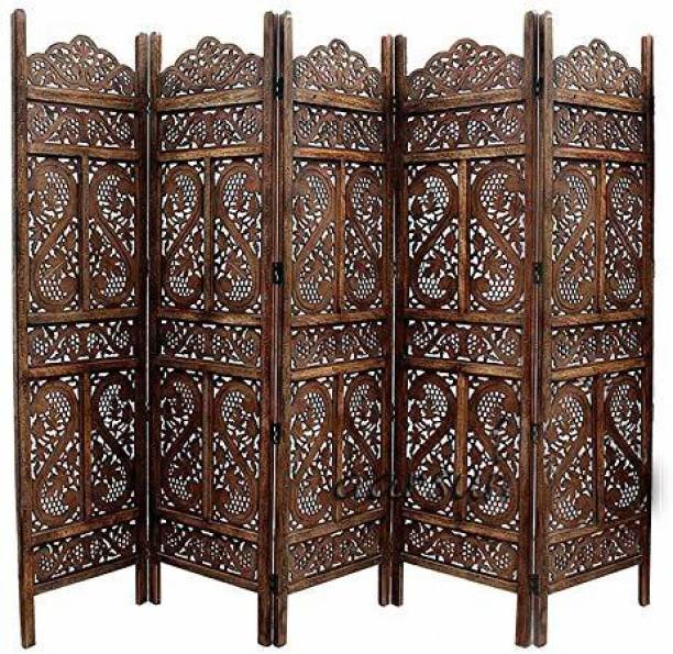 Decorhand Handcrafted 5 Panel Wooden MDF Room Partition & Room Divider (Brown) Solid Wood Decorative Screen Partition
