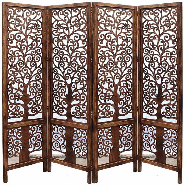 Artesia Handcrafted 4 Panel Wooden MDF Room Partition & Room Divider (Brown) Solid Wood Decorative Screen Partition