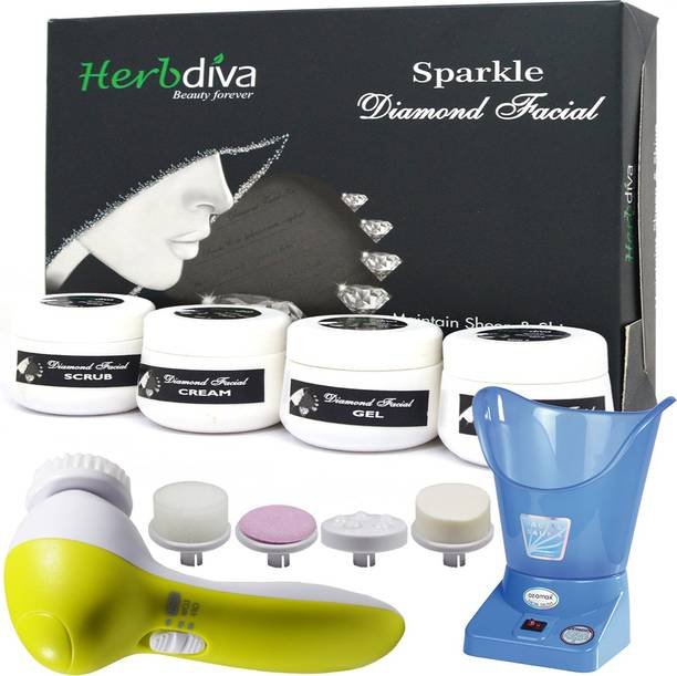 Herbdiva Diamond Facial Kit 130g, Face Massager With Respiratory Steamer, Pack of 3, (GC1341)