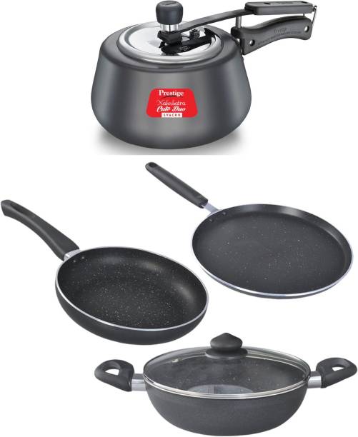 Prestige Black Induction Base Cute 3 Litre Pressure Cooker Hard Anodized And Cookware Set Combo Induction Bottom Non-Stick Coated Cookware Set