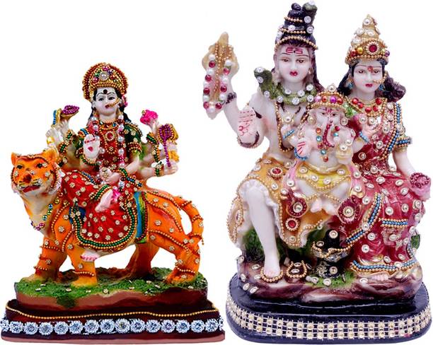 buji Combo of 02 God Goddess Mata Durga and God Shiv Parivar idol murti for diwali decorative for Pooja and Mandir and Temple Decorative Showpiece  -  22 cm