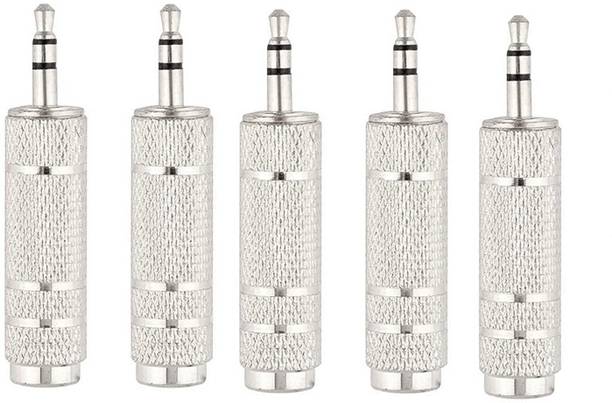 LipiWorld 3.5mm Stereo Male to 6.3mm Stereo Female Adapter Converter Plug Jack -Silver (Pack-5) 6.35mm to 3.5mm audio adapter is designed to connect your smartphones, tablets, iPod, MP3 or headphones with standard 3.5mm 1/8 inch to most pro audio and home audio equipment, such as amplifiers, mixing console, home theater devices, amplifiers or AV receivers.