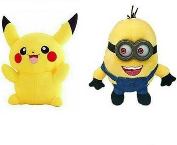 maurya teddy soft toy so cute very loveable Pikachu and Minion combo ( 28 cm, Yellow)  - 28 cm