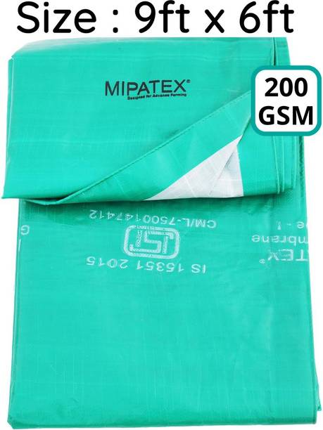 Mipatex Taulin Sheet Waterproof Heavy Duty 9ft x 6ft, 200 GSM Plastic Cover Tent - For Multipurpose Plastic Cover for Truck, Roof, Rain, Outdoor or Sun, Poly Tarp with Aluminium Eyelets every 3 feet (Green & White)