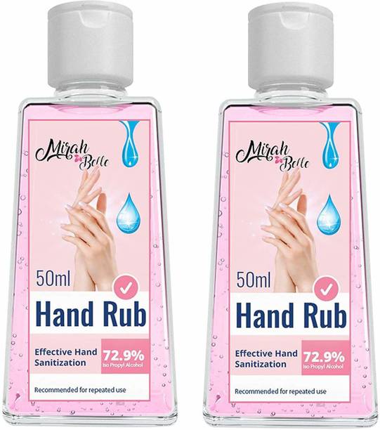 Mirah Belle Hand Rub Sanitizer (50 ML) Pack of 2 - FDA Approved (72.9% Alcohol) - Best for Men, Women and Children - Sulfate and Paraben Free -  Hand Rub Bottle